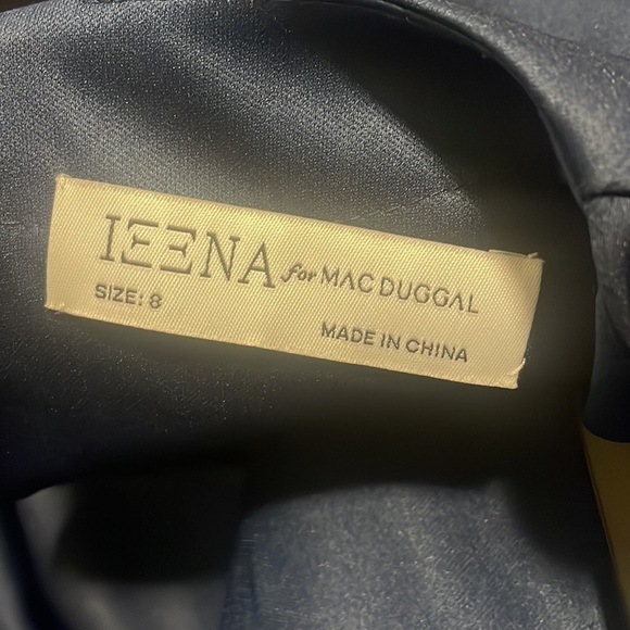 Ieena for Mac Duggal dress Navy Blue HIGH neck cap sleeve long gown New Sz 8 - Picture 3 of 12